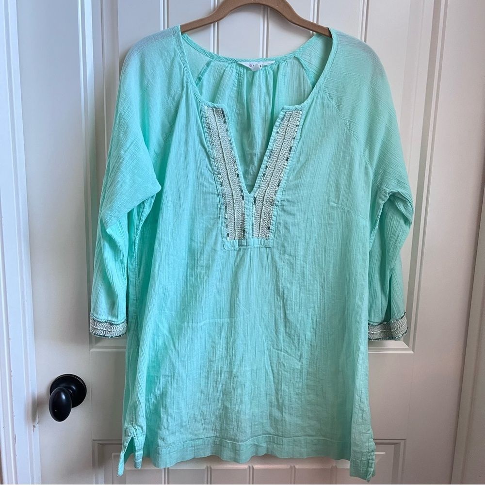 Athleta Mint Green Tunic Top swim coverup beaded size medium cotton cruise